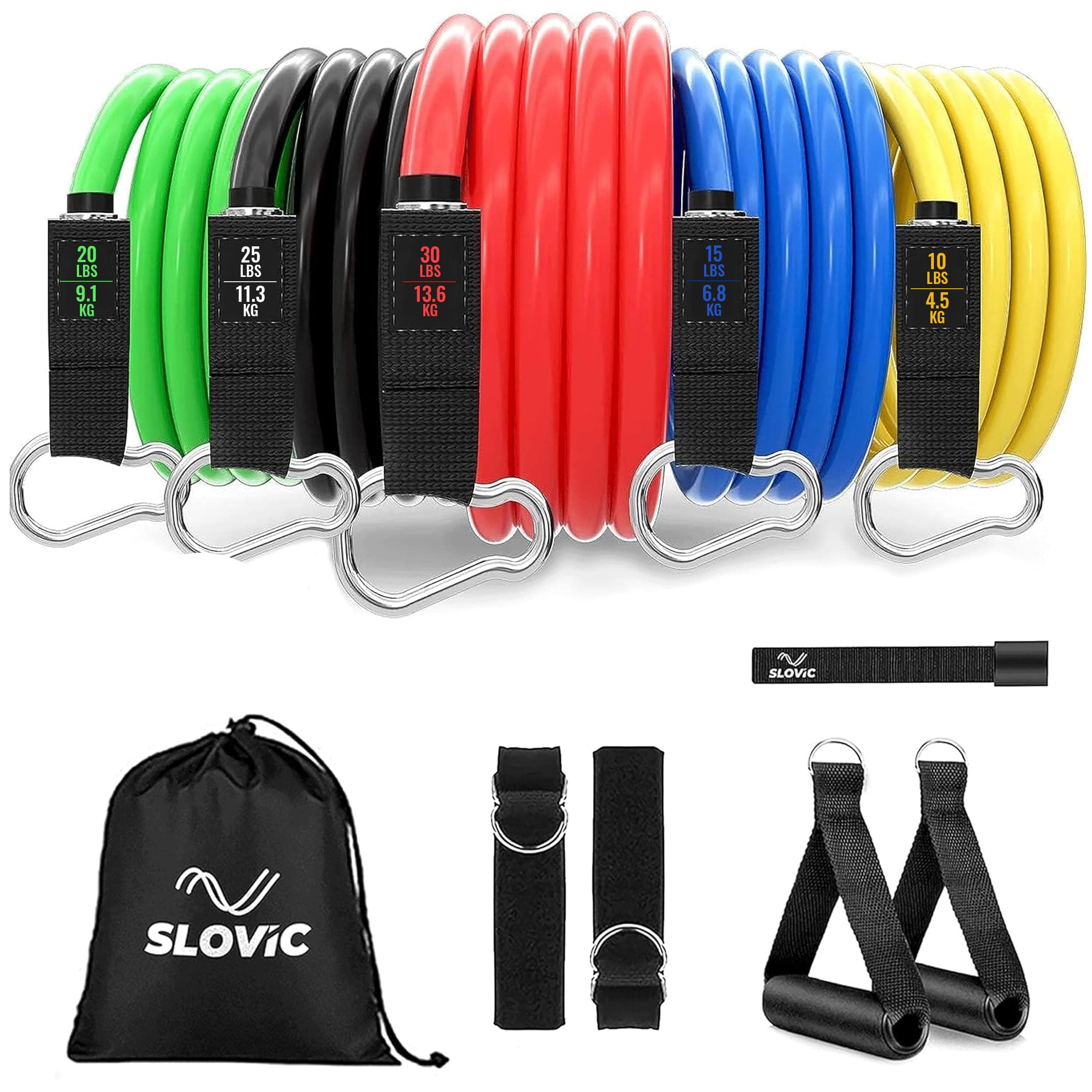 SLOVIC Resistance Tube Set - Up to 45Kg, Exercise Bands for Home Workout